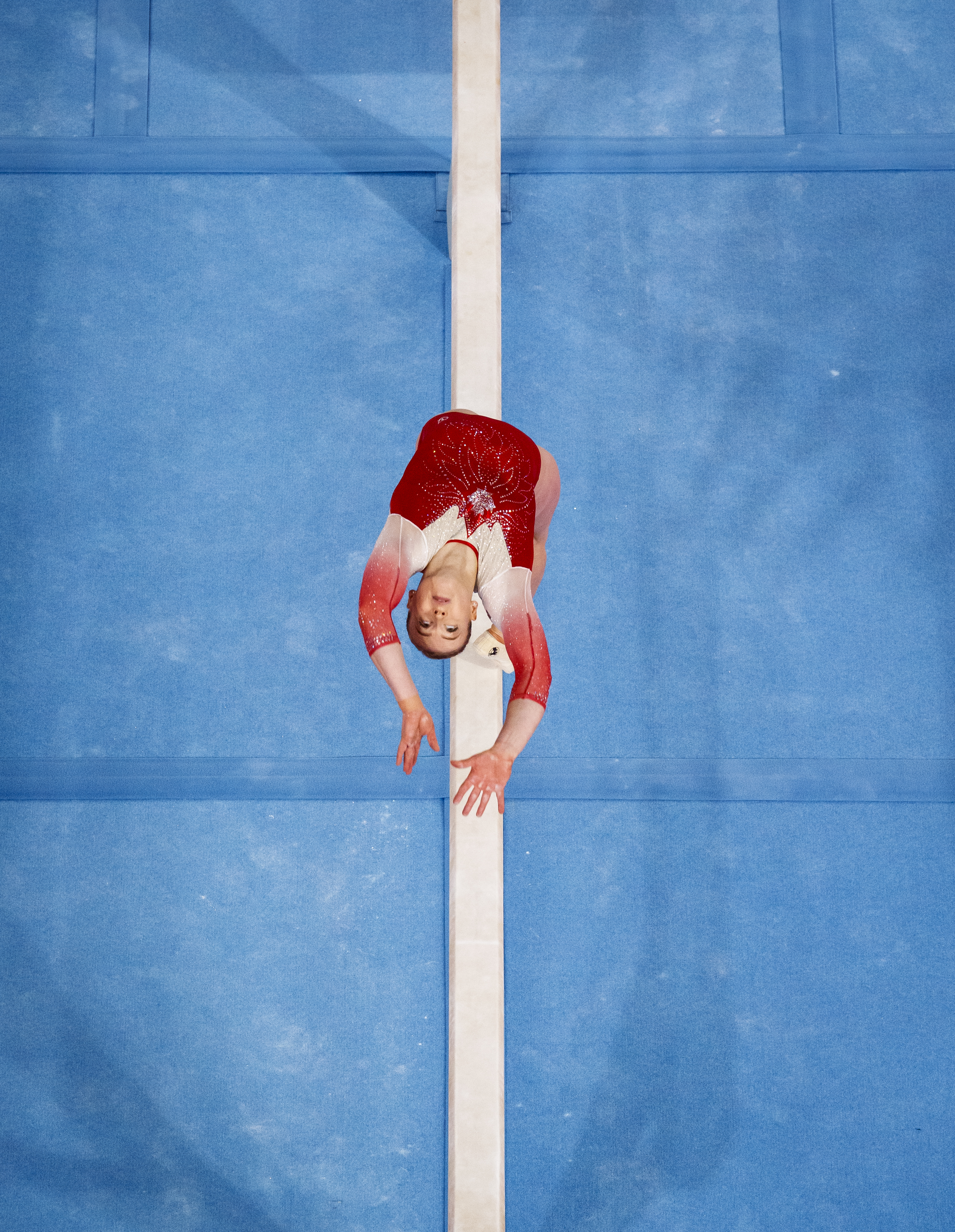 Aerial view of Ellie Black on beam