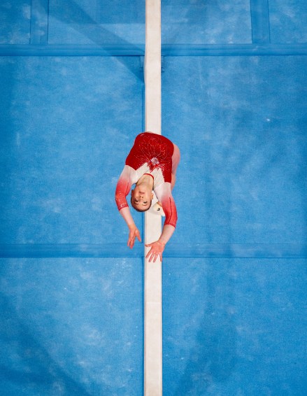 Aerial view of Ellie Black on beam
