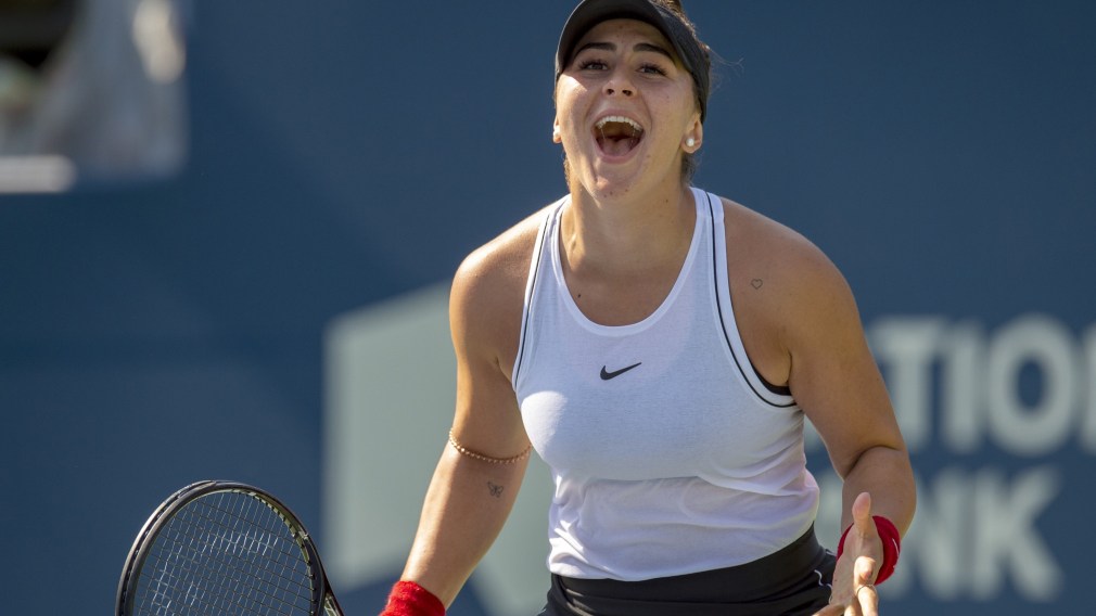 Bianca celebrates during a match at the Rogers Cup.