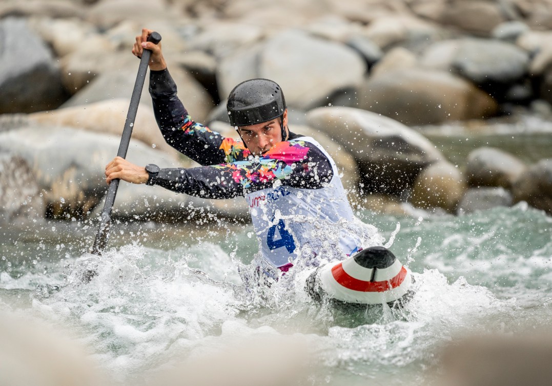 Lima Smedley competes in the men's canoe slalom during Lima 2019.