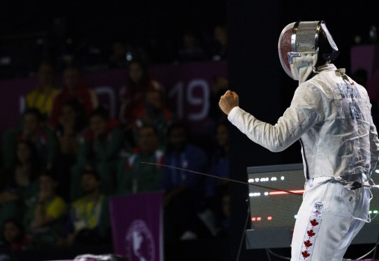 team-canada-shaul-gordon-fencing fencer pumps his fist