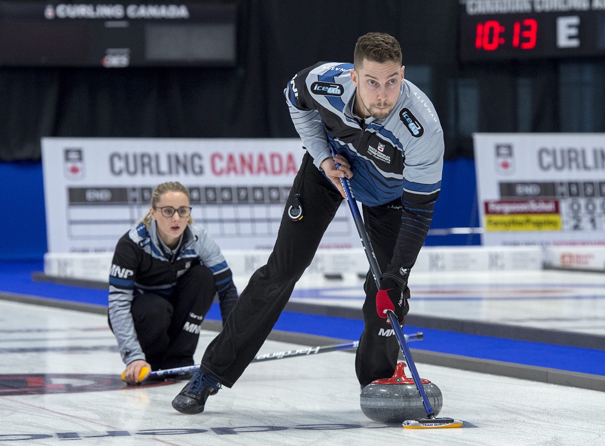 Brett Gallant sweeps as Jocelyn Peterman releases a rock