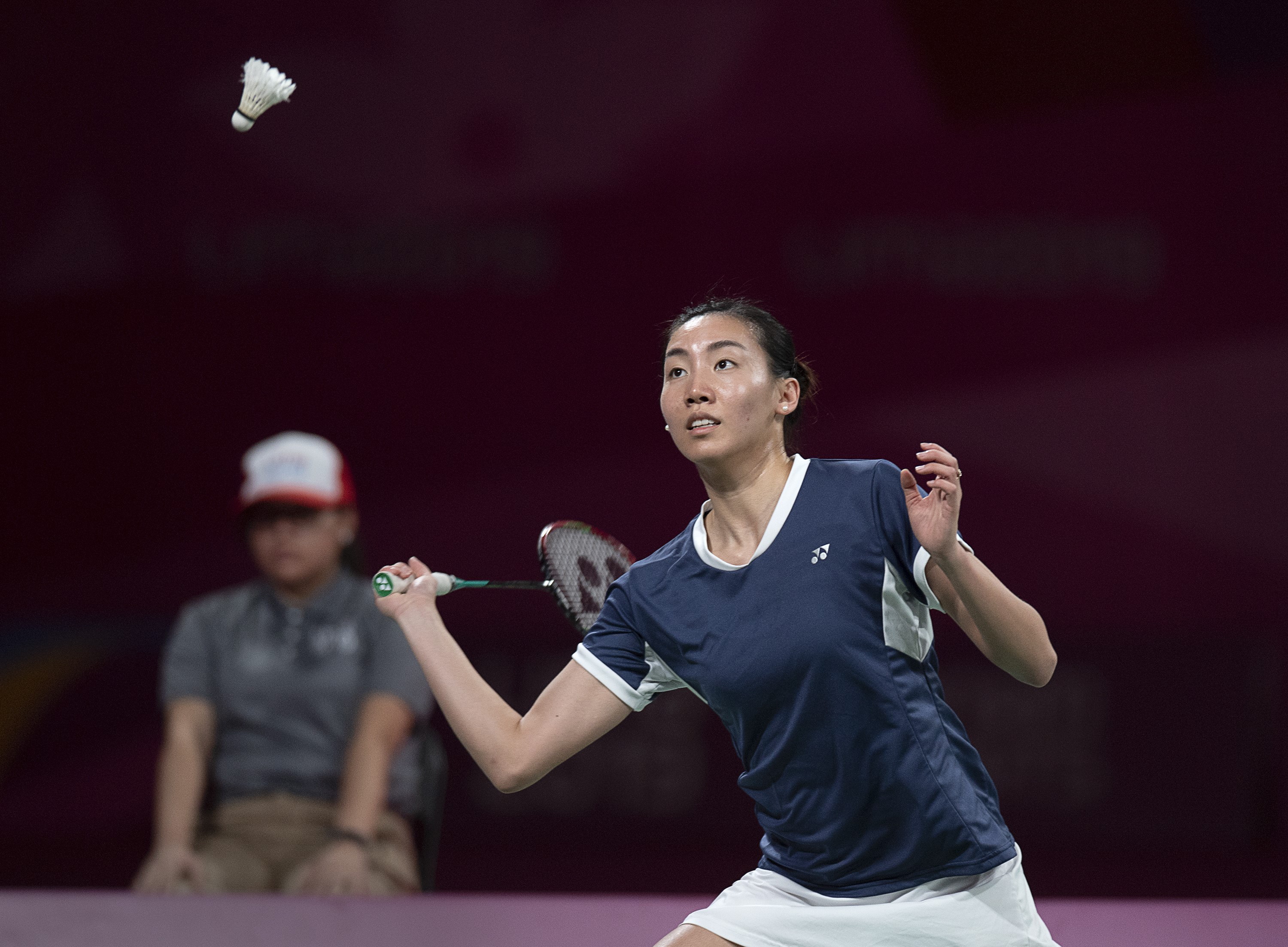 Michelle Li gets ready to return a shot at the Pan Am Games in Lima, Peru.