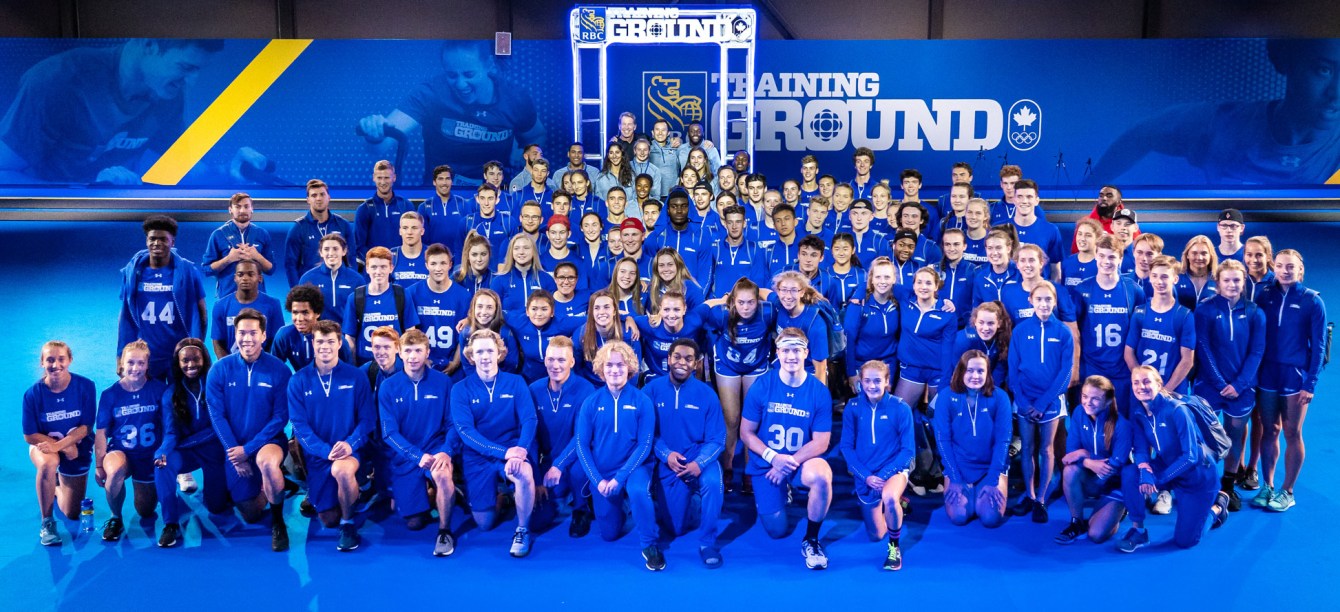 Approximately 100 RBC Training Ground National Final athletes pose for a photo with RBC Olympians and RBC Training Ground 'Future Olympians'.