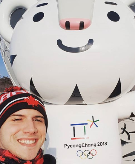 Adam poses with Soohoorang at PyeongChang 2018