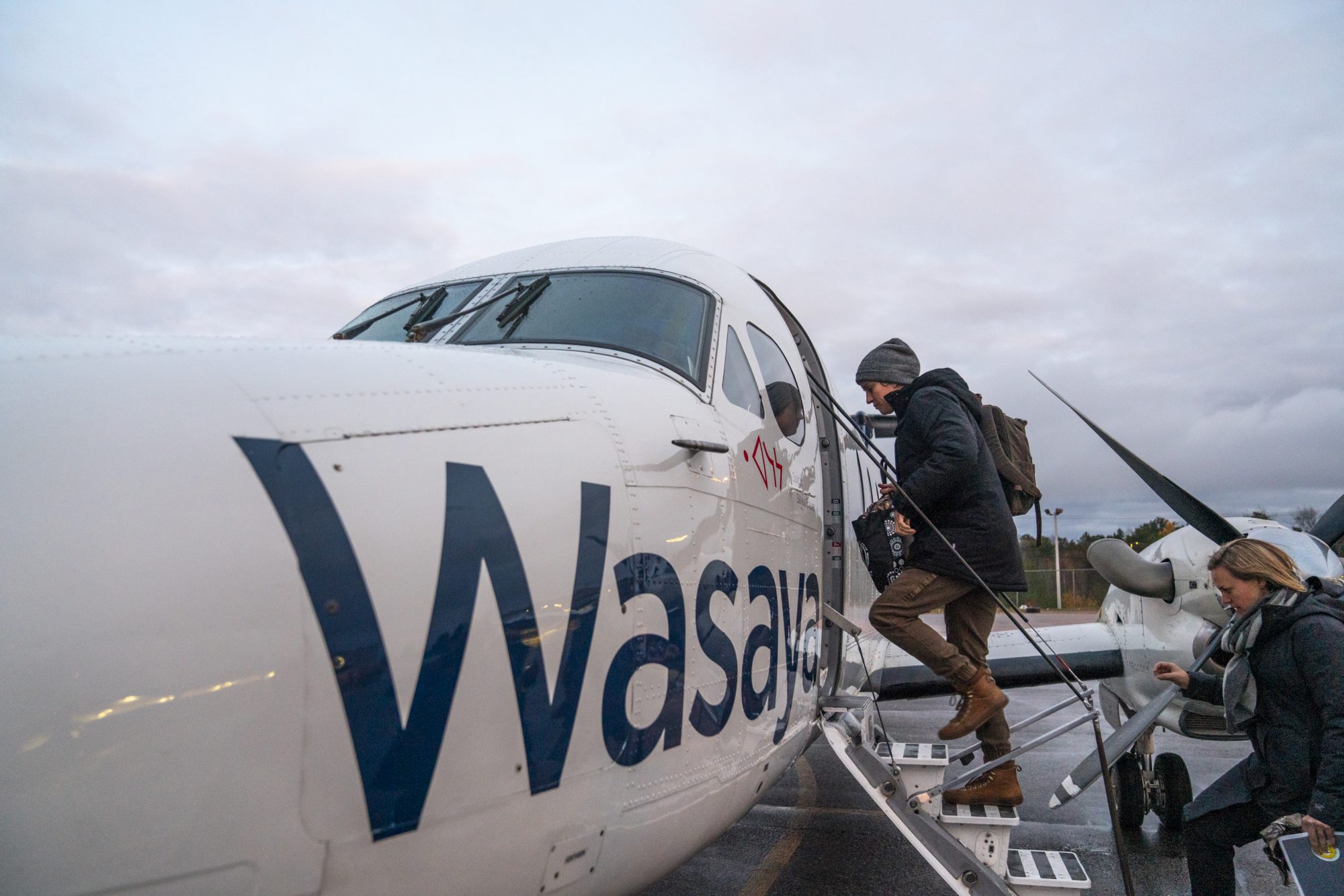 Mary Spencer boards a small airplane