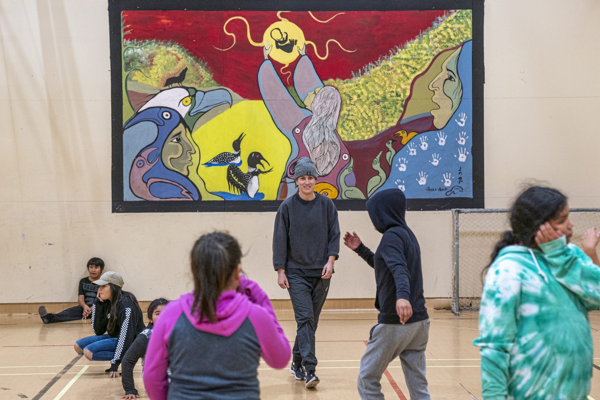 Mary Spencer and First Nations youth in gym class