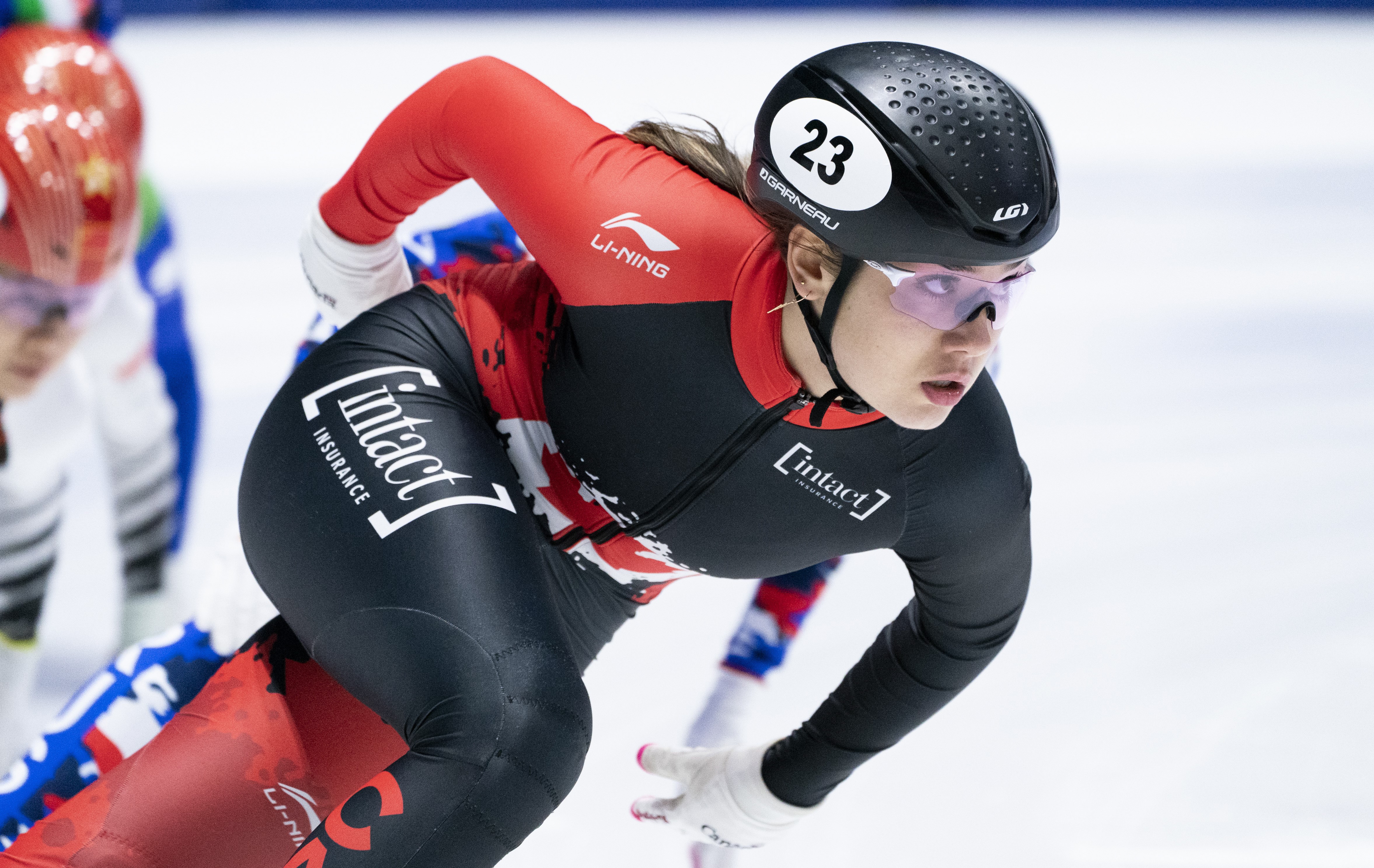 Canada's Courtney Lee Sarault skating around the track