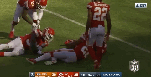 Kansas City Chiefs player lay down on the field.