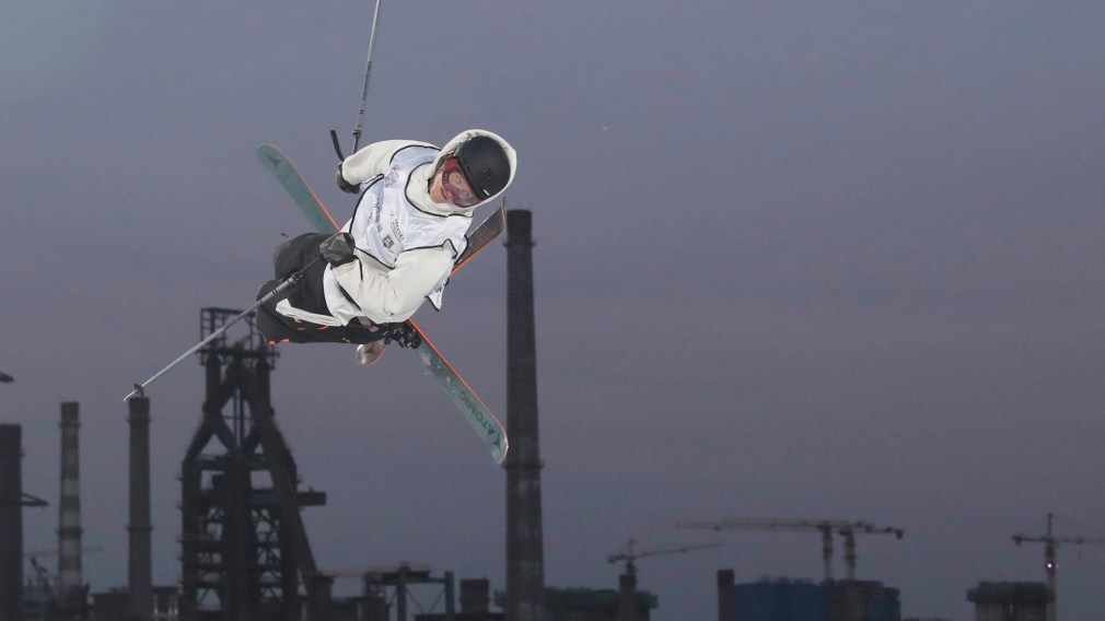 Canada's Teal Harle, runner up in the Mens' Freeski Big Air jumps during the 2019 FIS Big Air World Cup held at the Big Air Shougang in Beijing on Saturday, Dec. 14, 2019. (AP Photo/Ng Han Guan) ///