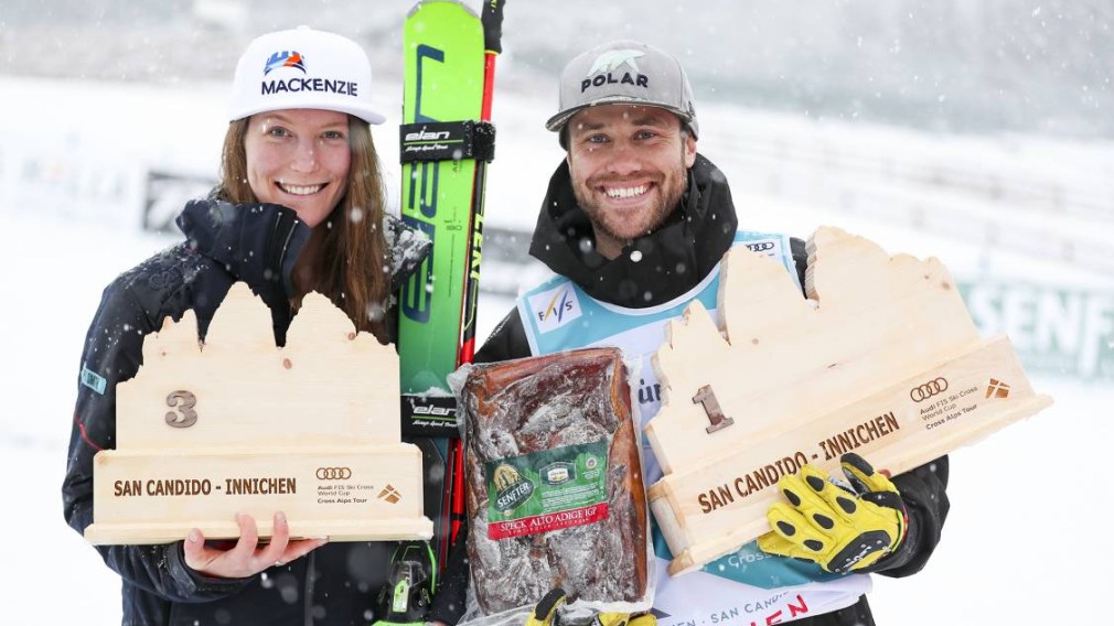 Kevin Drury and Brittany Phelan land on the podium despite weather cancellations at Ski Cross World Cup in Italy. December 20, 2019. Photo: GEPA