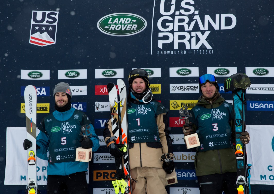 The men's podium for the Copper Mountain Halfpipe World Cup on Friday, December 13, 2019.
