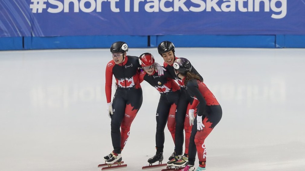 The women's short track relay team, composed of Alyson Charles, Courtney Sarault, Danaé Blais and Kim Boutin, finished with a time of 4:09.460 to win the gold medal for the first time since the 2014-15 season. It is the fourth medal of the season for the women but first gold medal victory. Previously, they have won three consecutive bronze medals before Shanghai. Saturday December 8th, 2019. Photo from Speed Skating Canada Twitter.