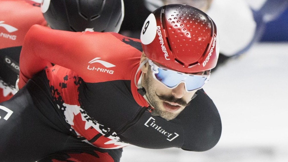 Steven Dubois, of Canada, skates to a second place finish during the men's 1500-metre final race at the ISU Four Continents Short Track Championships in Montreal, Saturday, January 11, 2019. THE CANADIAN PRESS/Graham Hughes