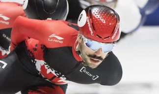 Steven Dubois, of Canada, skates to a second place finish during the men's 1500-metre final race at the ISU Four Continents Short Track Championships in Montreal, Saturday, January 11, 2019. THE CANADIAN PRESS/Graham Hughes