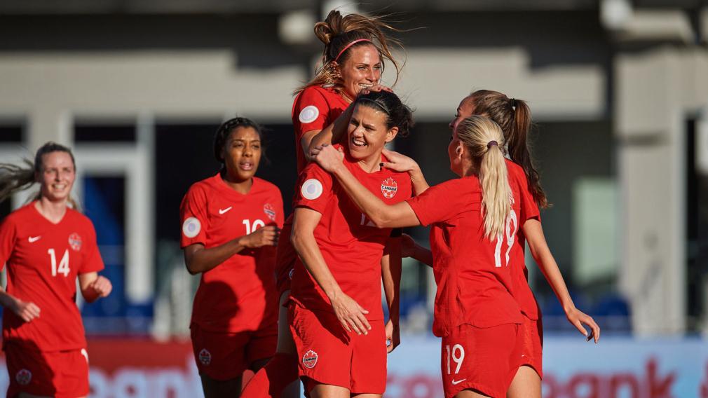 Canada celebrates after scoring a goal