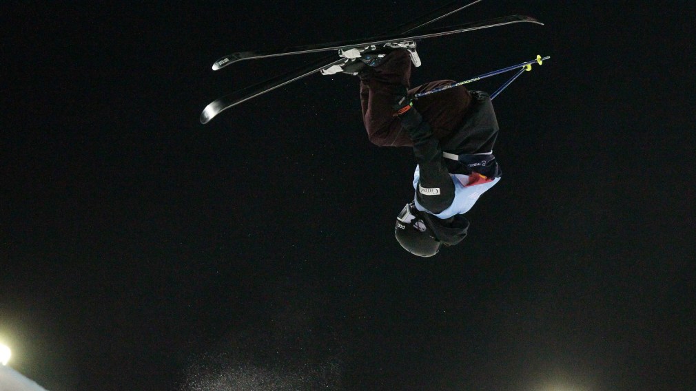 Rachael Karker, of Canada, is shown during a run in the finals women's skiing halfpipe event at a World Cup freestyle event