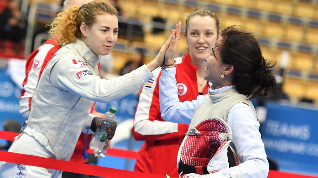 Canadian women qualify Canada for Tokyo 2020 in Women's Team Foil on Sunday Feb 23, 2020. (photo from Fencing Canada Twitter)
