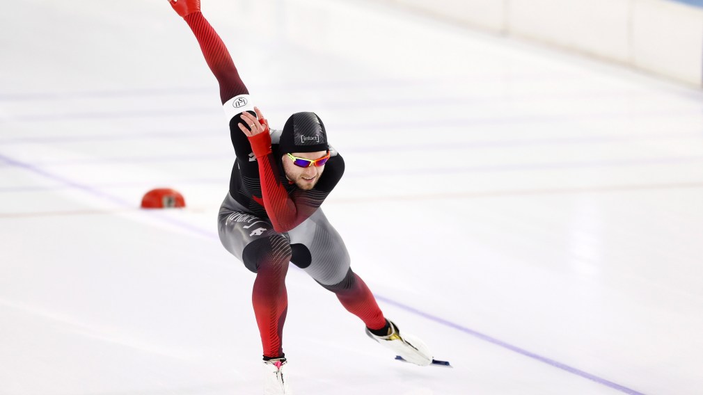 Laurent Dubreuil of Canada competes in the second of two men's 500 meters races