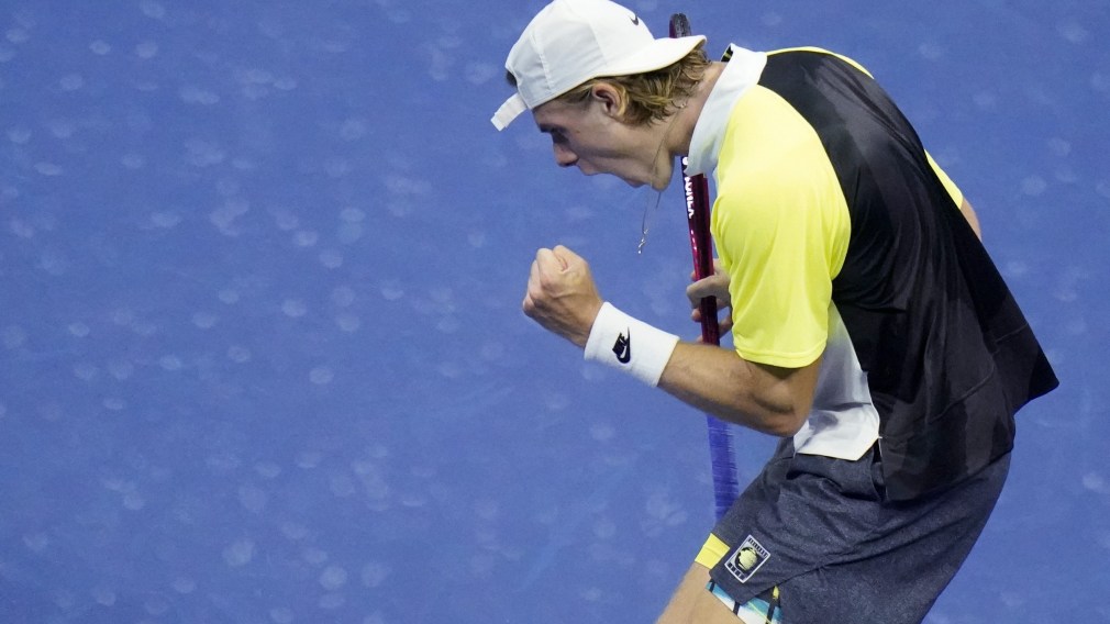 Denis Shapovalov, of Canada, reacts after winning a point against Pablo Carreno Busta, of Spain, during the quarterfinal round of the US Open tennis championships, Tuesday, Sept. 8, 2020, in New York.