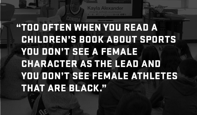 Graphic that reads: Too often when you read a children's book about sports you don't see a female character as the lead and you don't see female athletes that are black