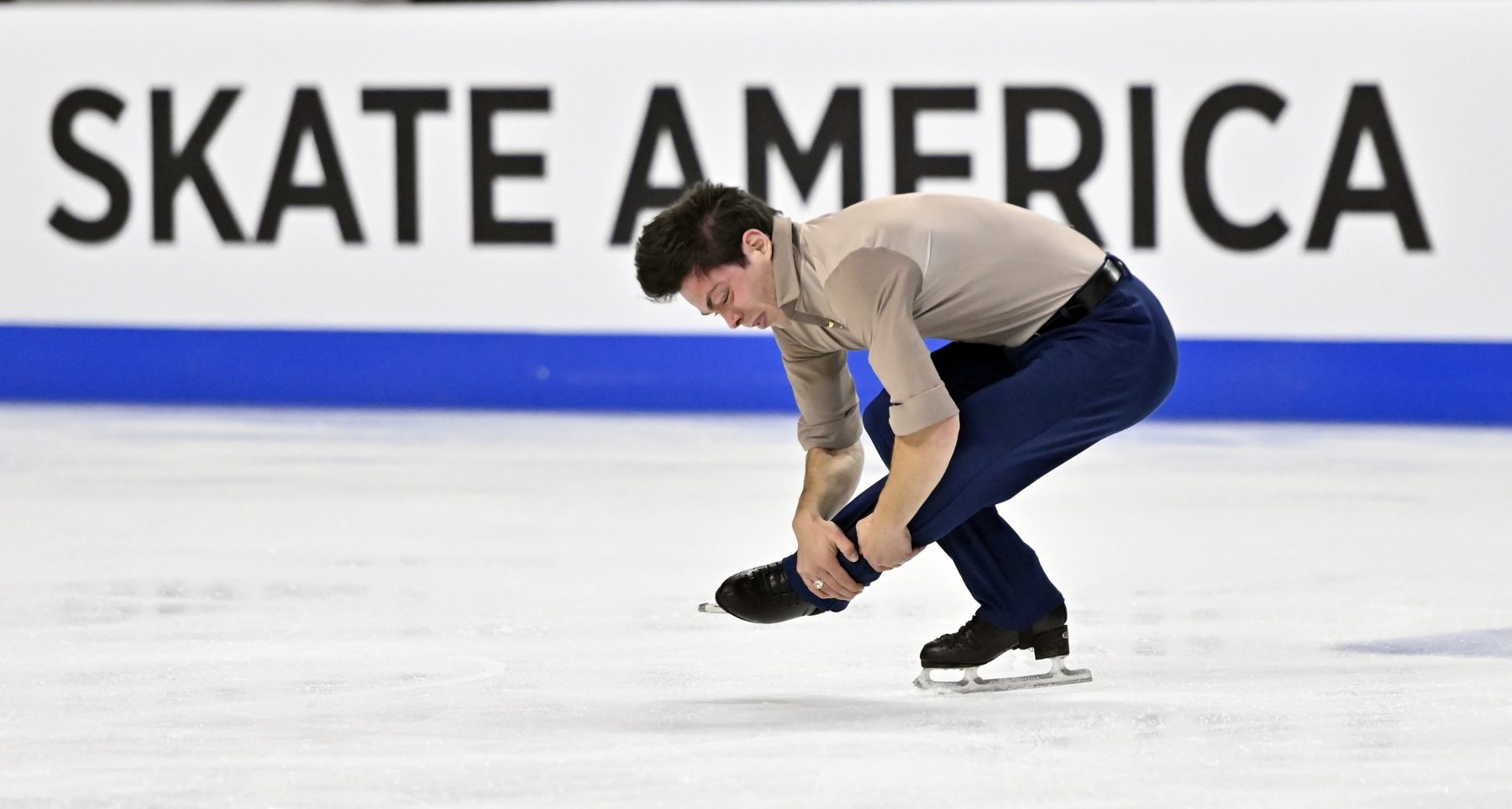 Keegan Messing, of Canada, competes during men's short program in the International Skating Union Grand Prix of Figure Skating Series, Friday, Oct. 23, 2020, in Las Vegas. (AP Photo/David Becker)