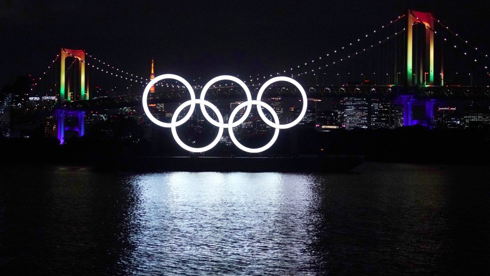 Olympic rings on the water in Tokyo