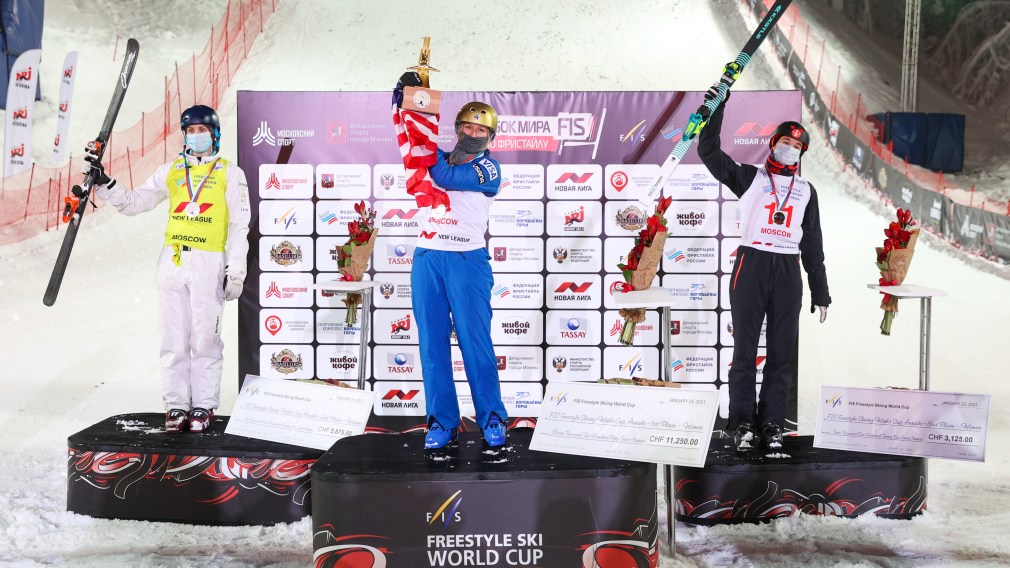 Marion Thenault (right) on the World Cup podium.