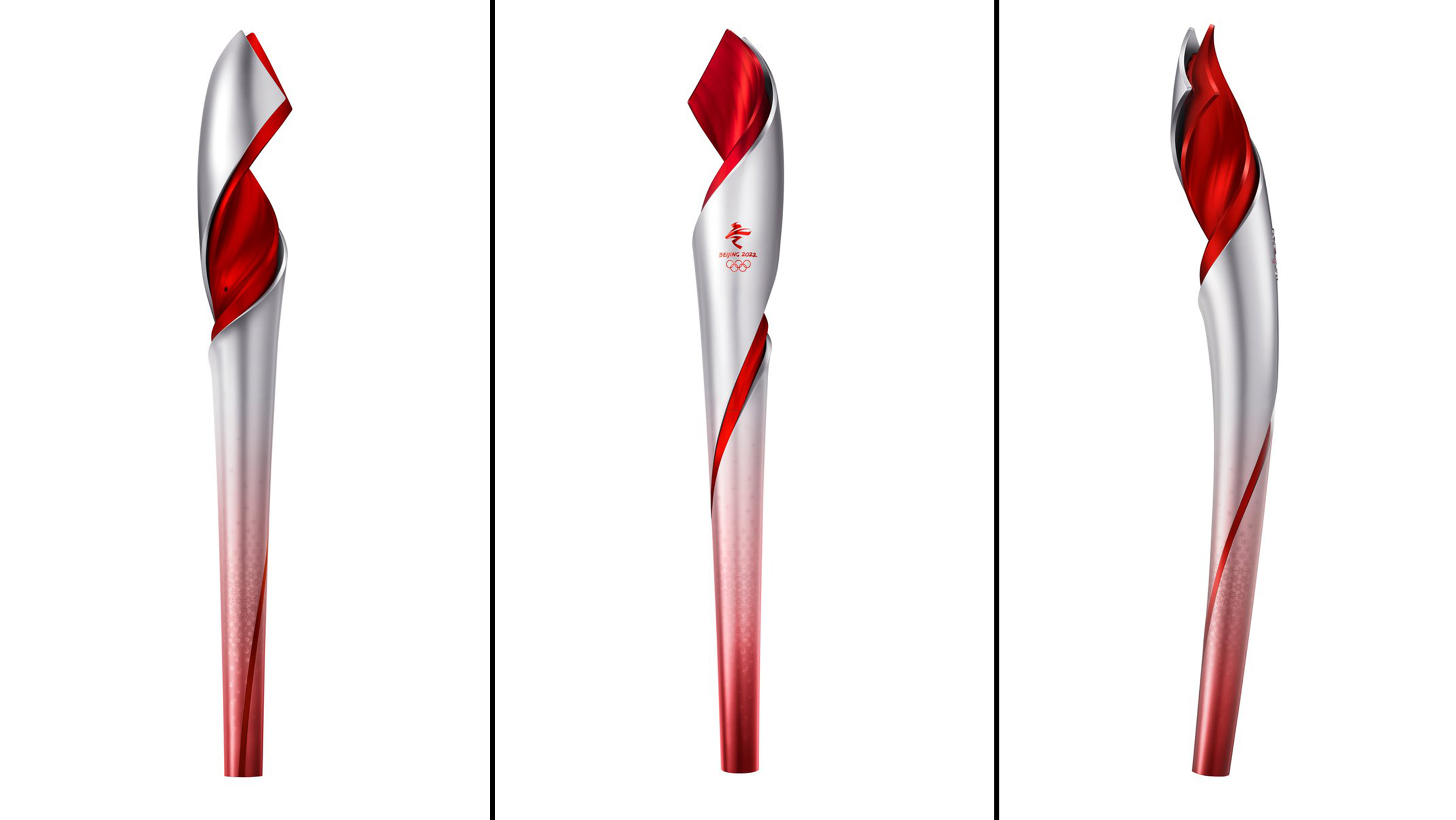 Three angles of the Beijing 2022 Olympic torch
