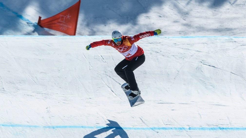 Eliot Grondin competes in action during the Snowboard Men's SBX at PyeongChang 2018 Olympics on February 15.