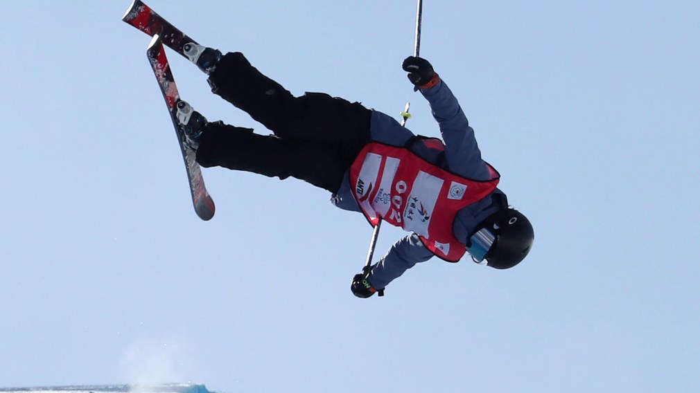 Silver medalist Canada's Rachael Karker performs in the Women's Freeski Halfpipe event at the FIS Freeski World Cup in Chongli county