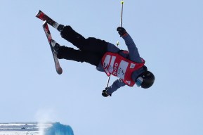 Silver medalist Canada's Rachael Karker performs in the Women's Freeski Halfpipe event at the FIS Freeski World Cup in Chongli county