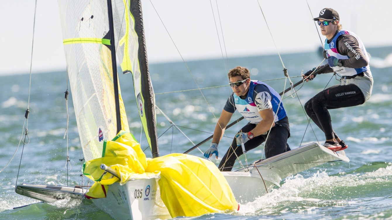 William Jones and Evan DePaul racing on their boat