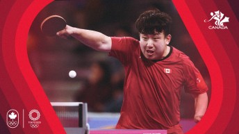 Graphic of table tennis player hitting ball