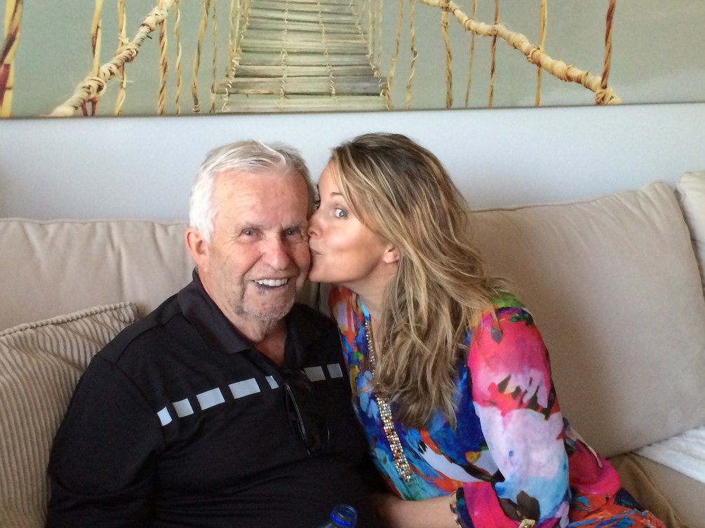 Annie Pelletier kisses her father on the cheek