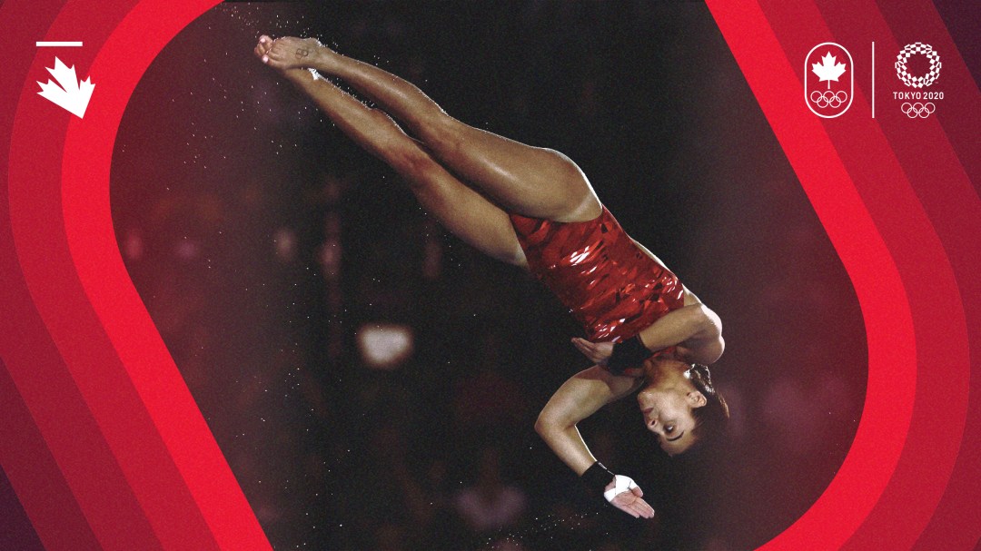 Meaghan Benfeito mid-air during a dive.
