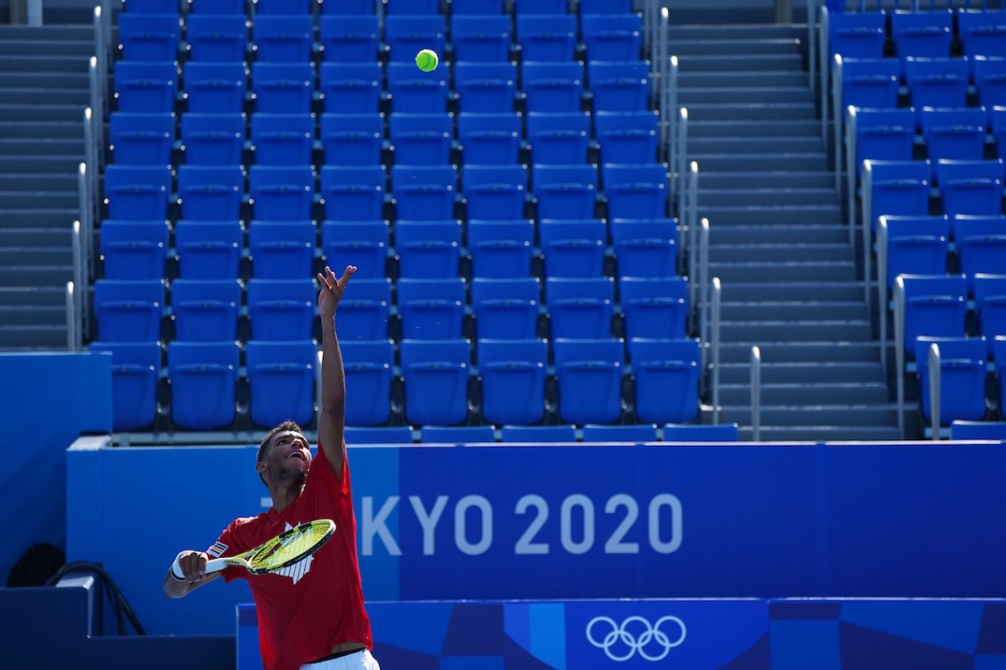 TOKYO, Japan - Canadian Félix Auger-Aliassime trains at Ariake Tennis Park in Tokyo, Japan ahead of the Tokyo 2020 Olympic Games on July 20, 2021. Photo by Stephen Hosier/COC 