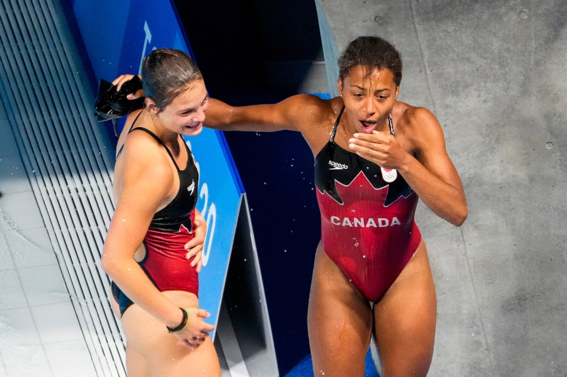 Jennifer Abel reacts to seeing her score