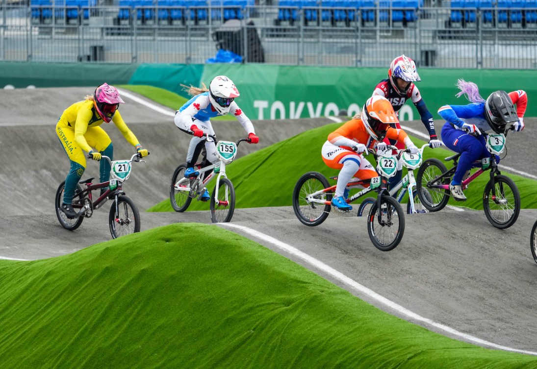 Drew Mechielsen competes in the BMX Cycling racing final