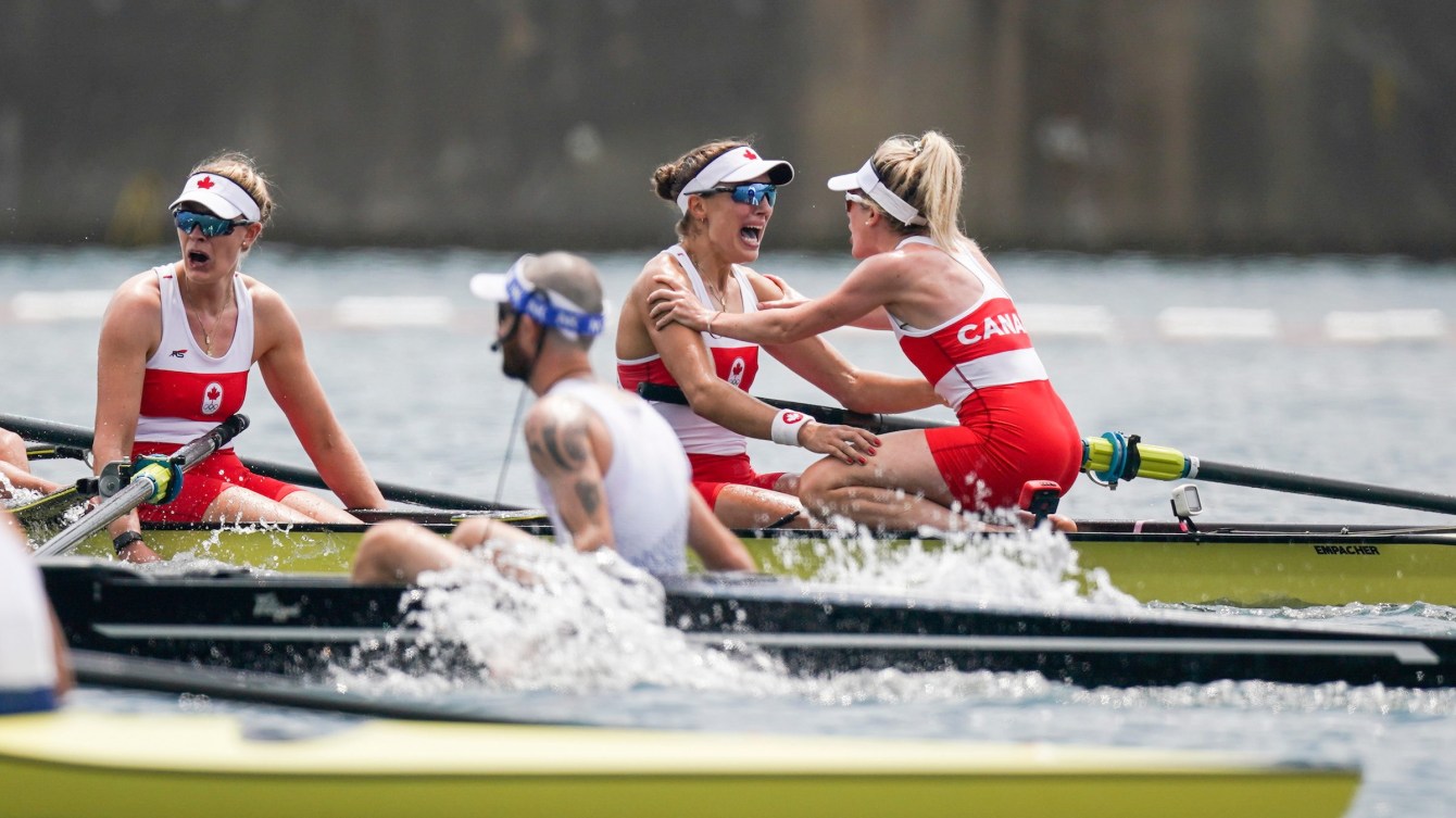 Rowing crew celebrates win