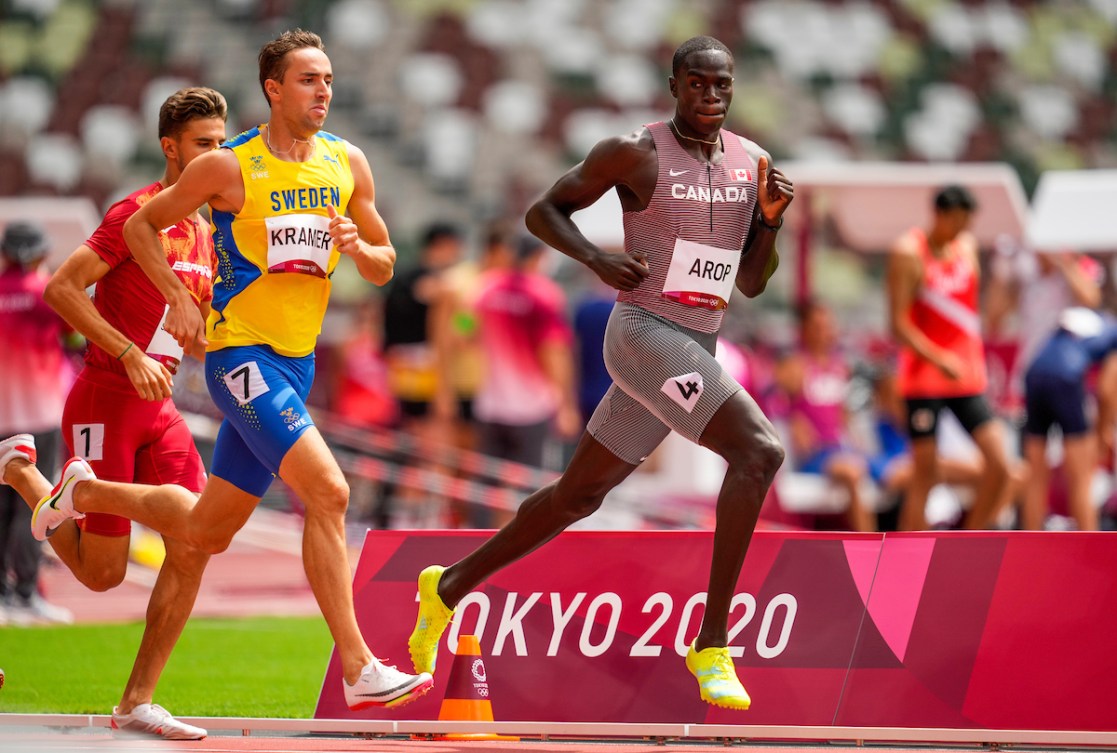 Marco Arop races in the men's 800-metre round 1.