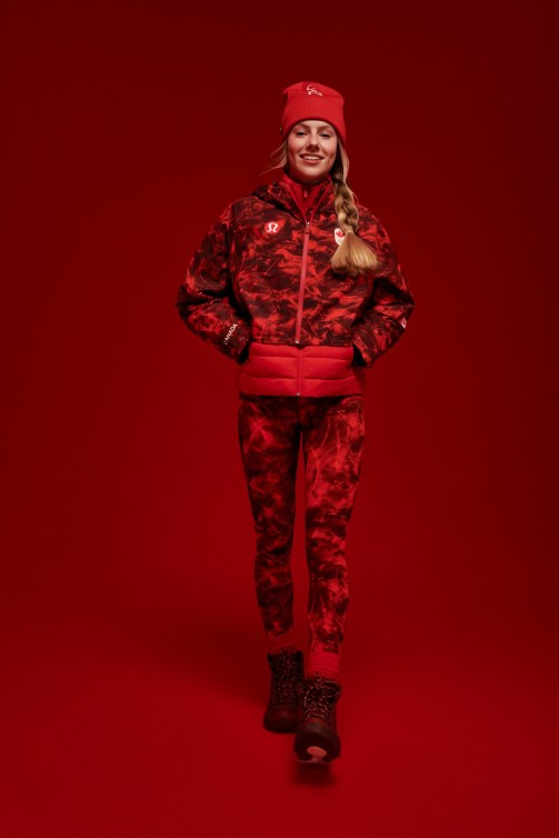 Brooke d'Hondt dressed in red patterned pants and jacket