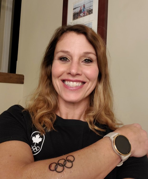 Catriona Le May Doan shows off tattoo of Olympic rings on her left forearm