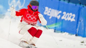 Sofiane Gagnon skis through moguls bumps
