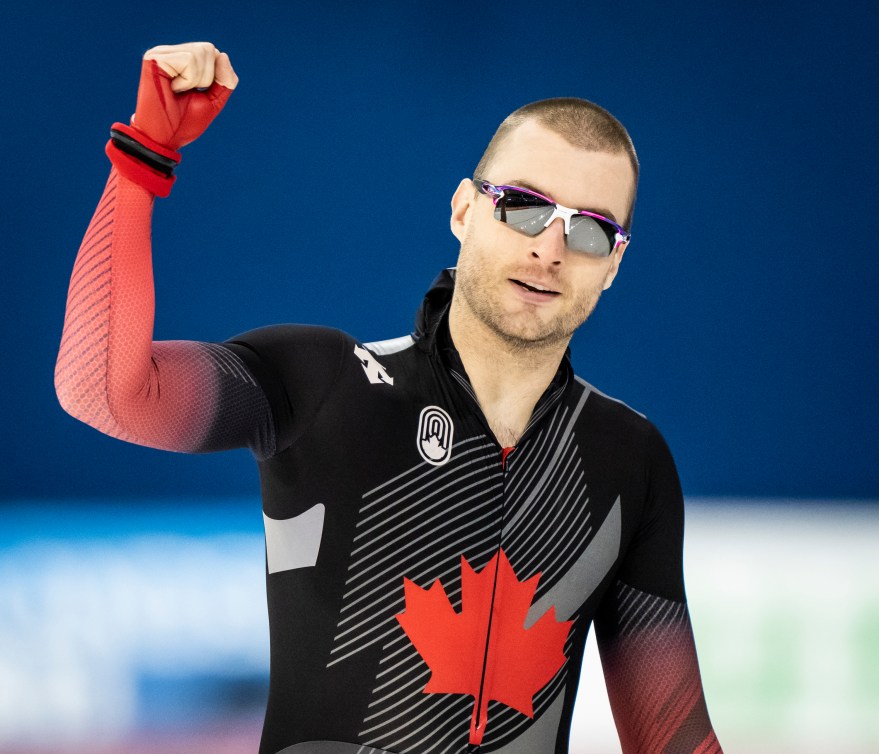 Laurent Dubreuil pumps his fist in celebration