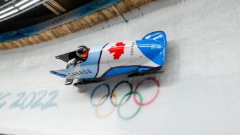 Team Canada’s Cynthia Appiah and Dawn Richardson Wilson compete in the 2-woman bobsleigh event
