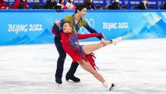 Marjorie Lajoie and Zachary Lagha perform a dance spin