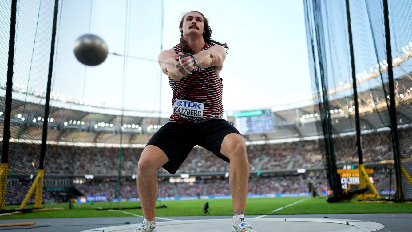 Ethan Katzberg competes in hammer throw