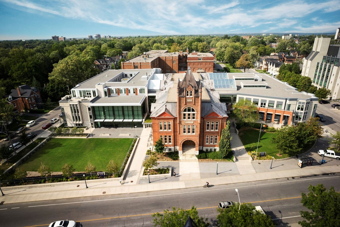 An overhead shot of the Smith School of Business at Queen's University.