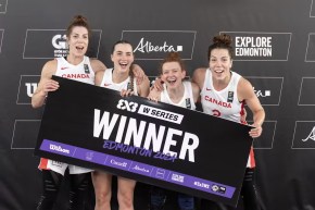 The Canadian women's 3x3 team after their gold medal win in Edmonton. (FIBA)